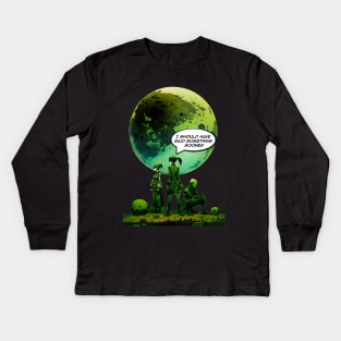 Peace on Earth No. 5: Goodwill Toward Humans "I Should Have Said Something Sooner" on a Dark Background Kids Long Sleeve T-Shirt